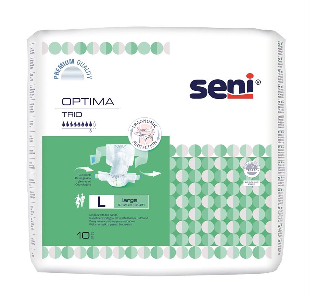 Seni Optima Trio Vorlagen<br>10 Stück, L, mit Hüftbund atmungsaktiv Hüftumfang 80-125cm 8 Tropfen