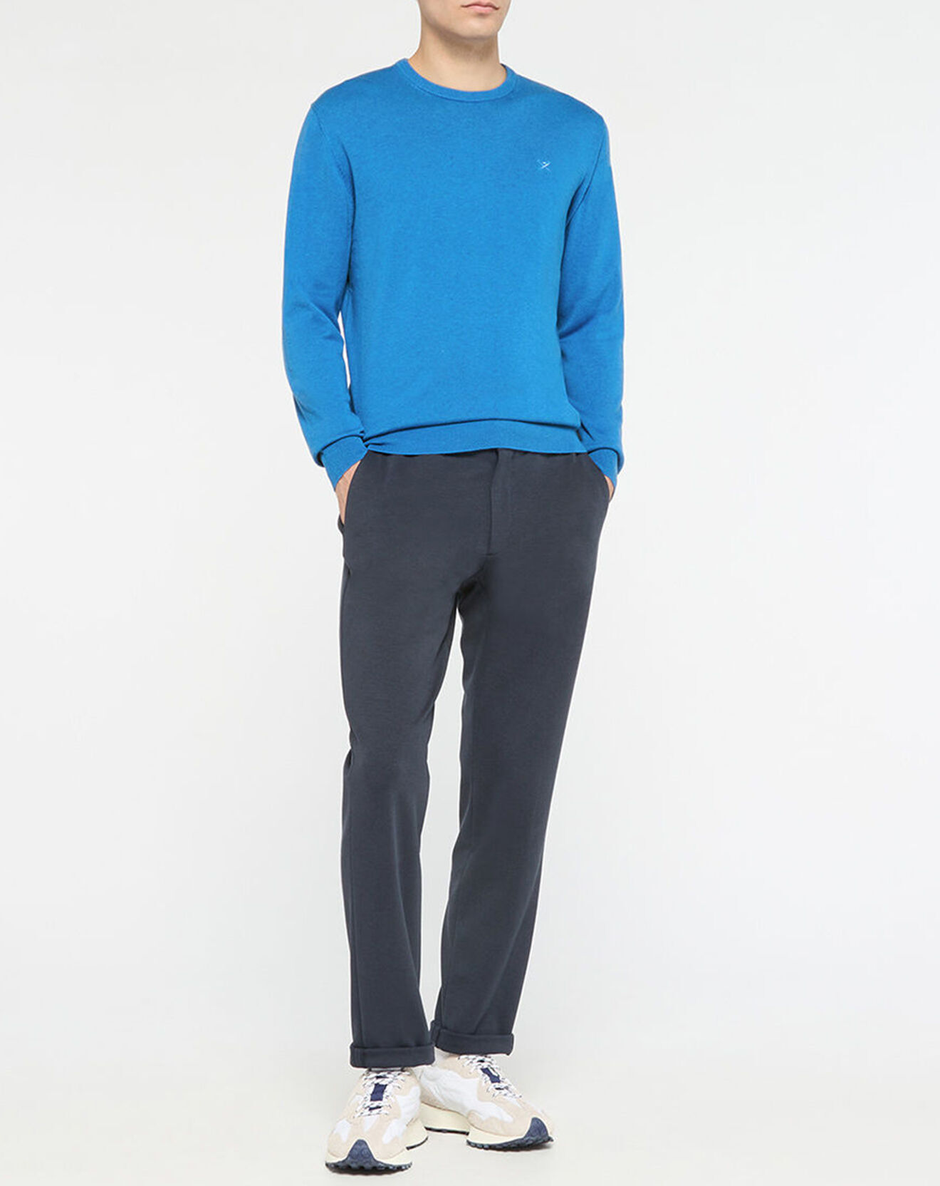 Hackett London Pull en Coton & Soie col rond bleu vif