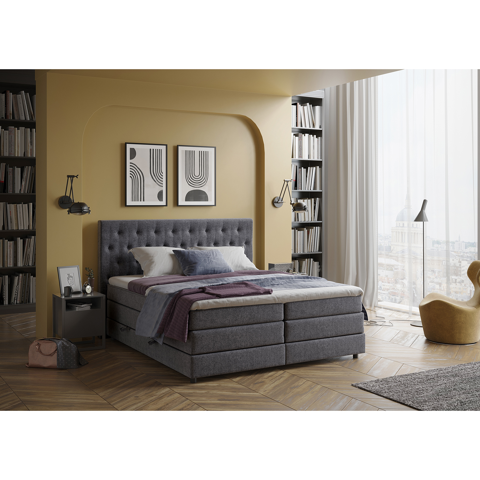 Boxspringbett - grau - H3 - 180x200 cm