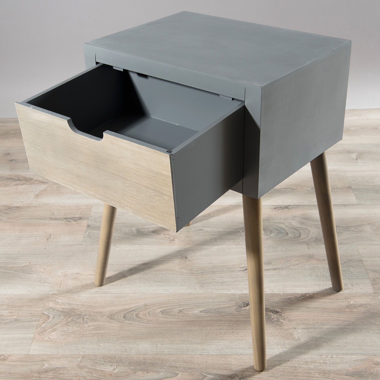 Macabane Table de chevet 1 tiroir Lorenzo gris - 40x30x57 cm