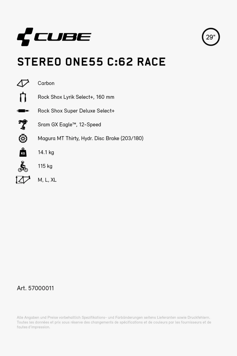 CUBE Stereo ONE55 C:62 Race 29 Mountainbike 2024