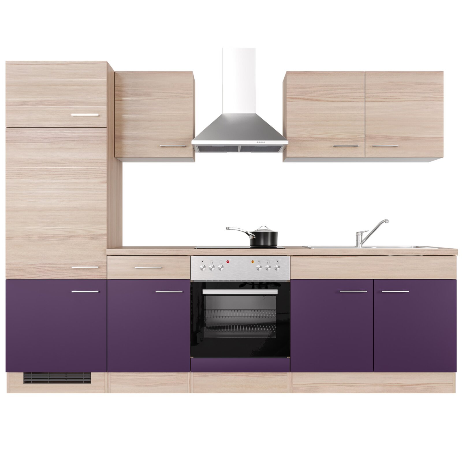 Küchenblock FOCUS - Akazie - aubergine - mit E-Geräten - 270 cm