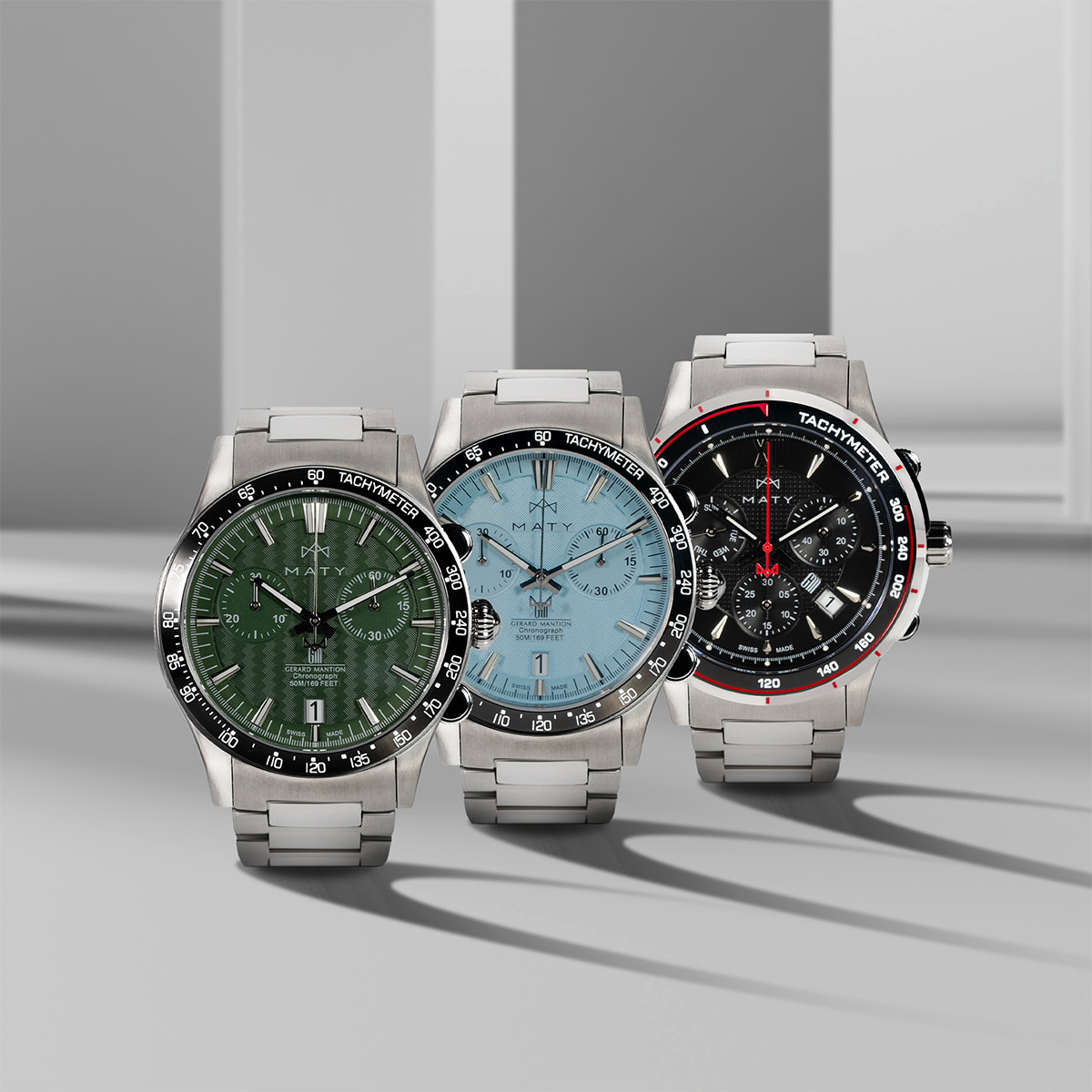 Montre MATY GM chronographe cadran vert bracelet acier