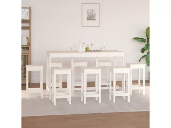 Ensemble de bar 9 pcs Blanc Bois de pin massif