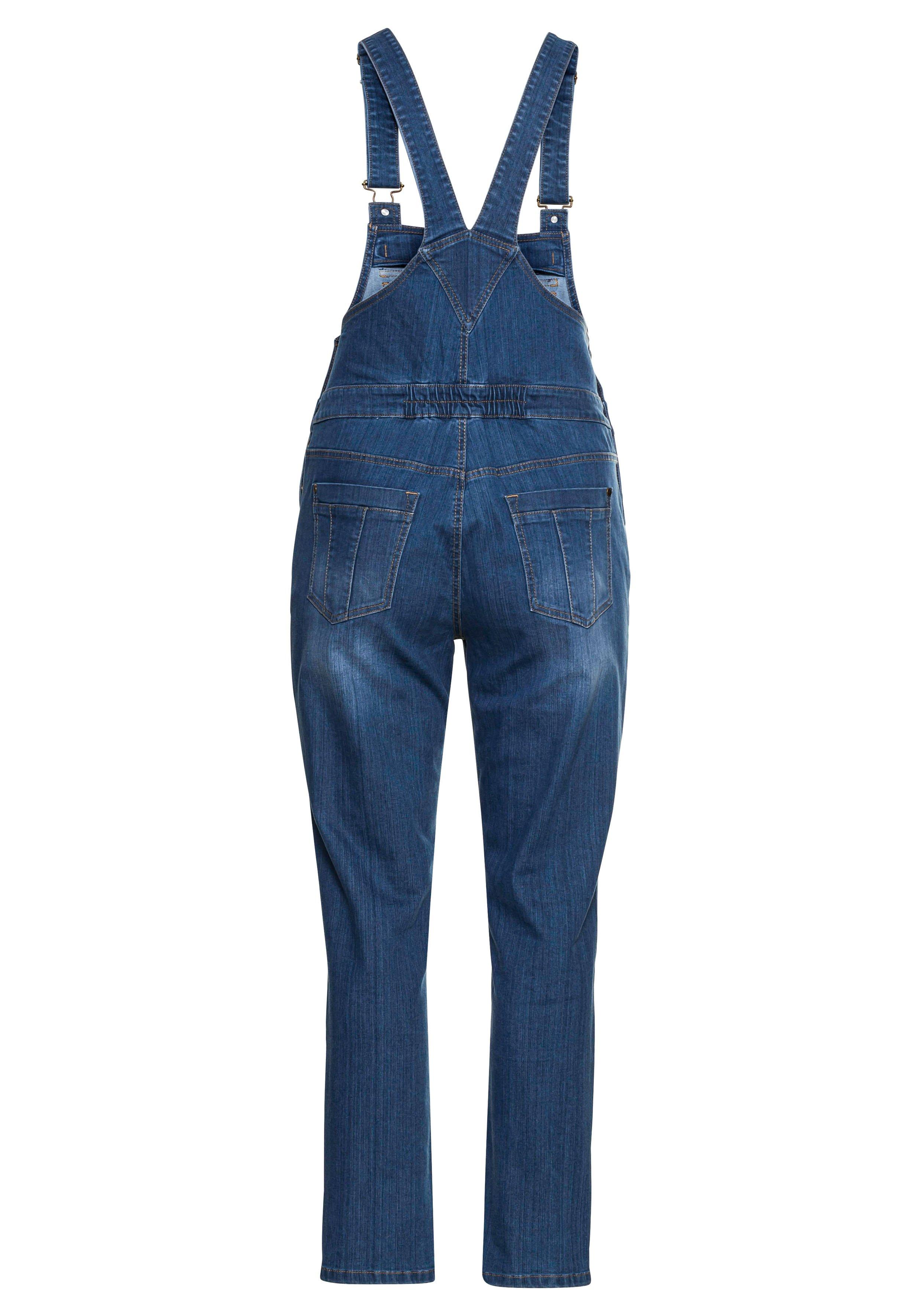 Jeans-Latzhose mit Brusttasche und seitlichem Einsatz