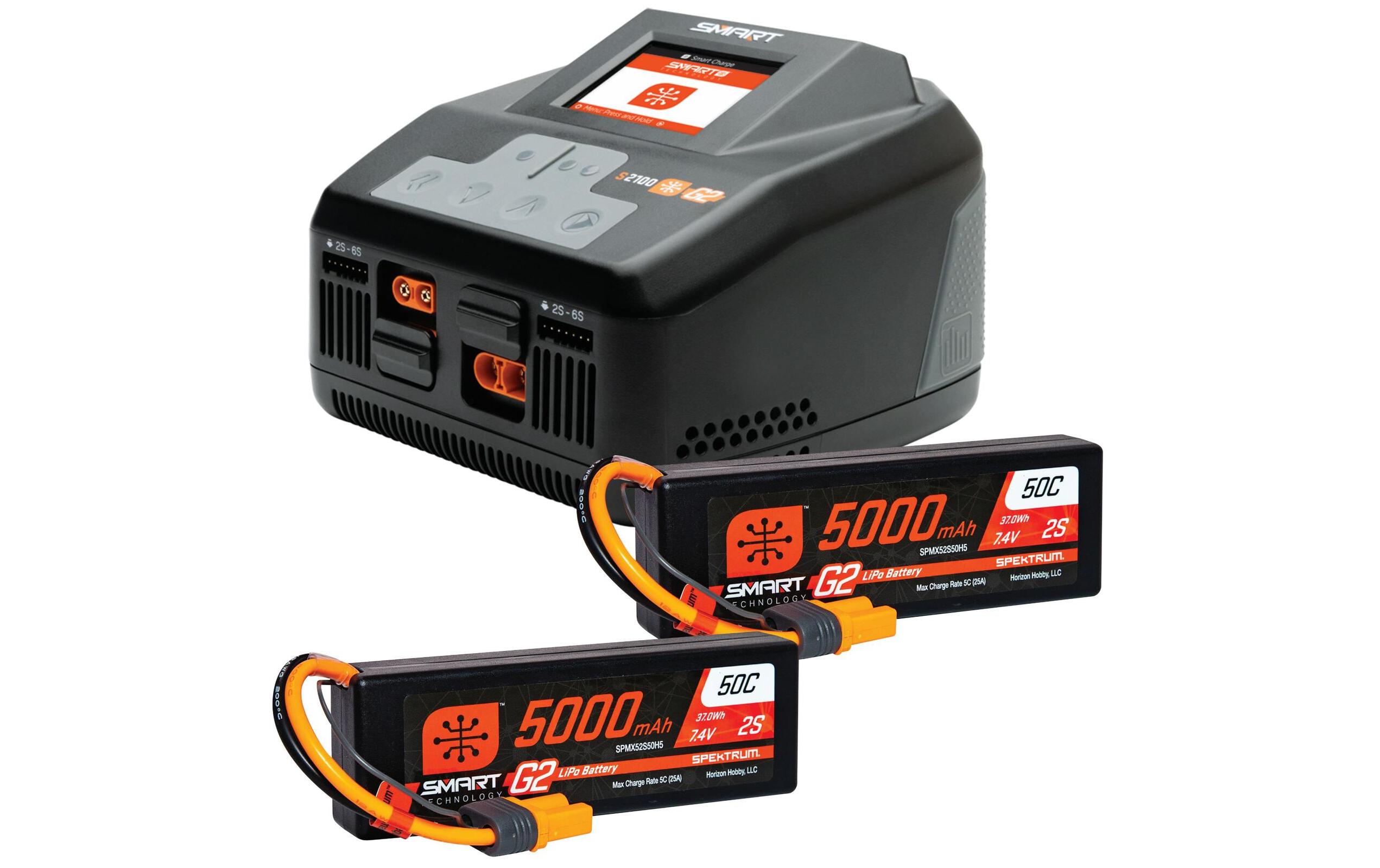 Smart Powerstage Bundle 4S S2100 + 2x 2S LiPo<br>Spektrum Smart G2 Dual-Ladegerät mit 2x 7.4 V 5000 mAh LiPo Akku