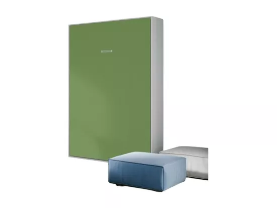 Lit escamotable vertical frêne blanc et porte verte kanto 120x190