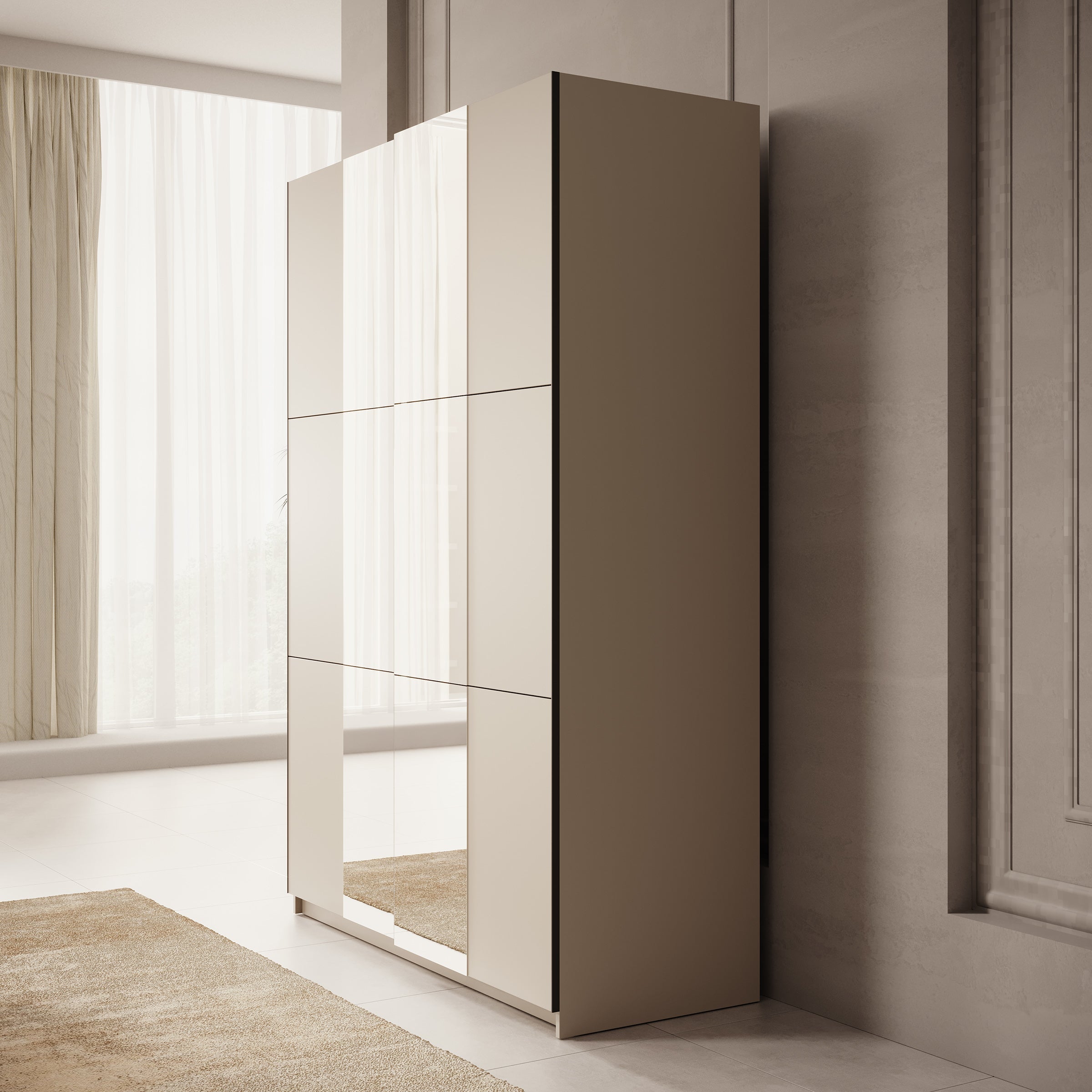 Meubella - Kledingkast Landon - Beige - 150 cm - Met spiegel