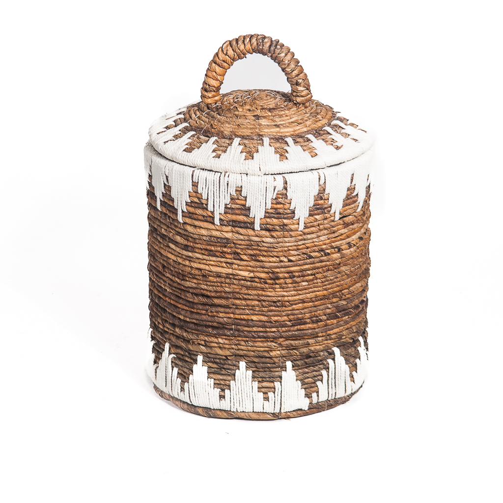 Mand Sekitar naturel/wit van waterhyacint gewoven met touw small