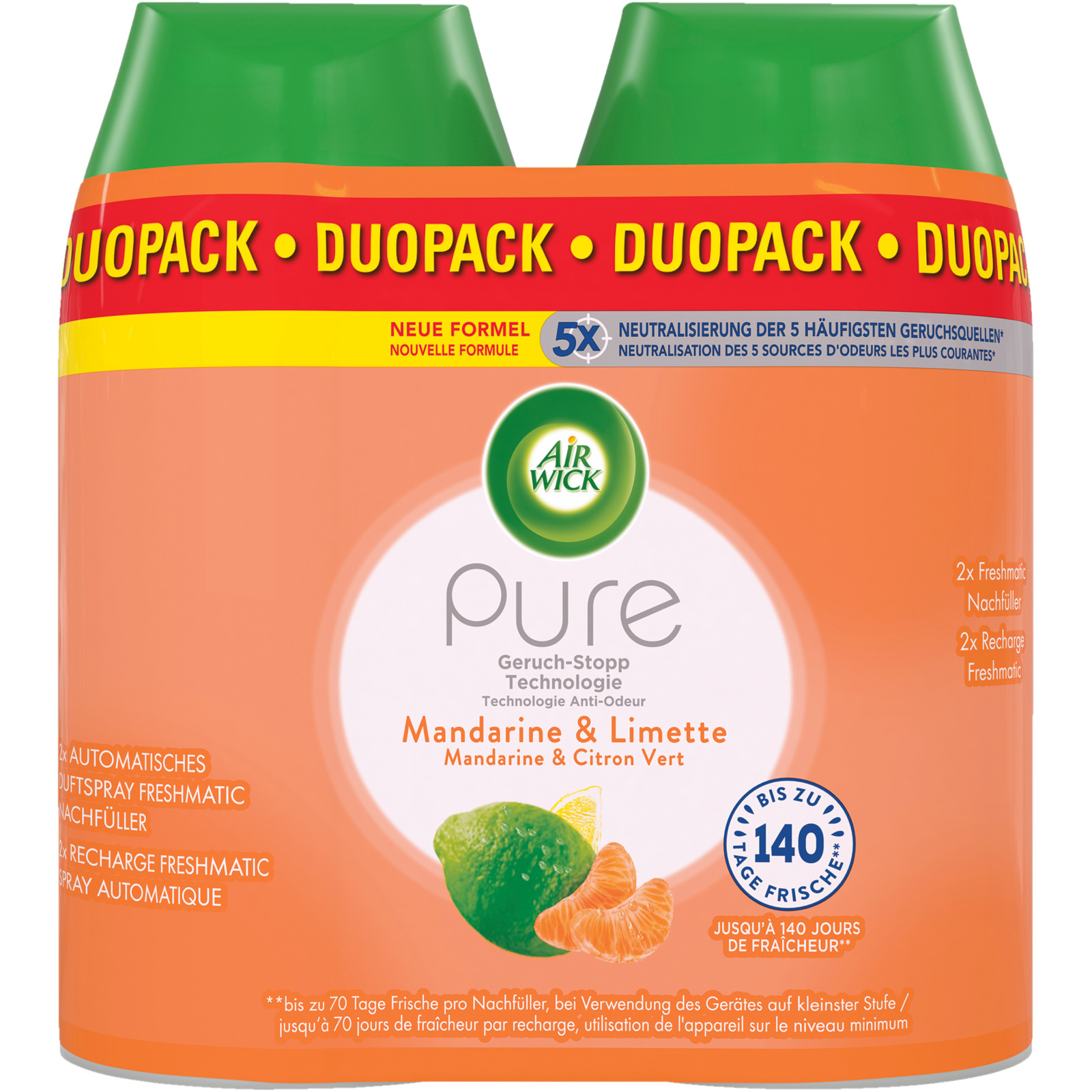 Air Wick Pure Automatisches Duftspray Freshmatic Max Nachfüller Mandarine & Limette 2 x 250 ml