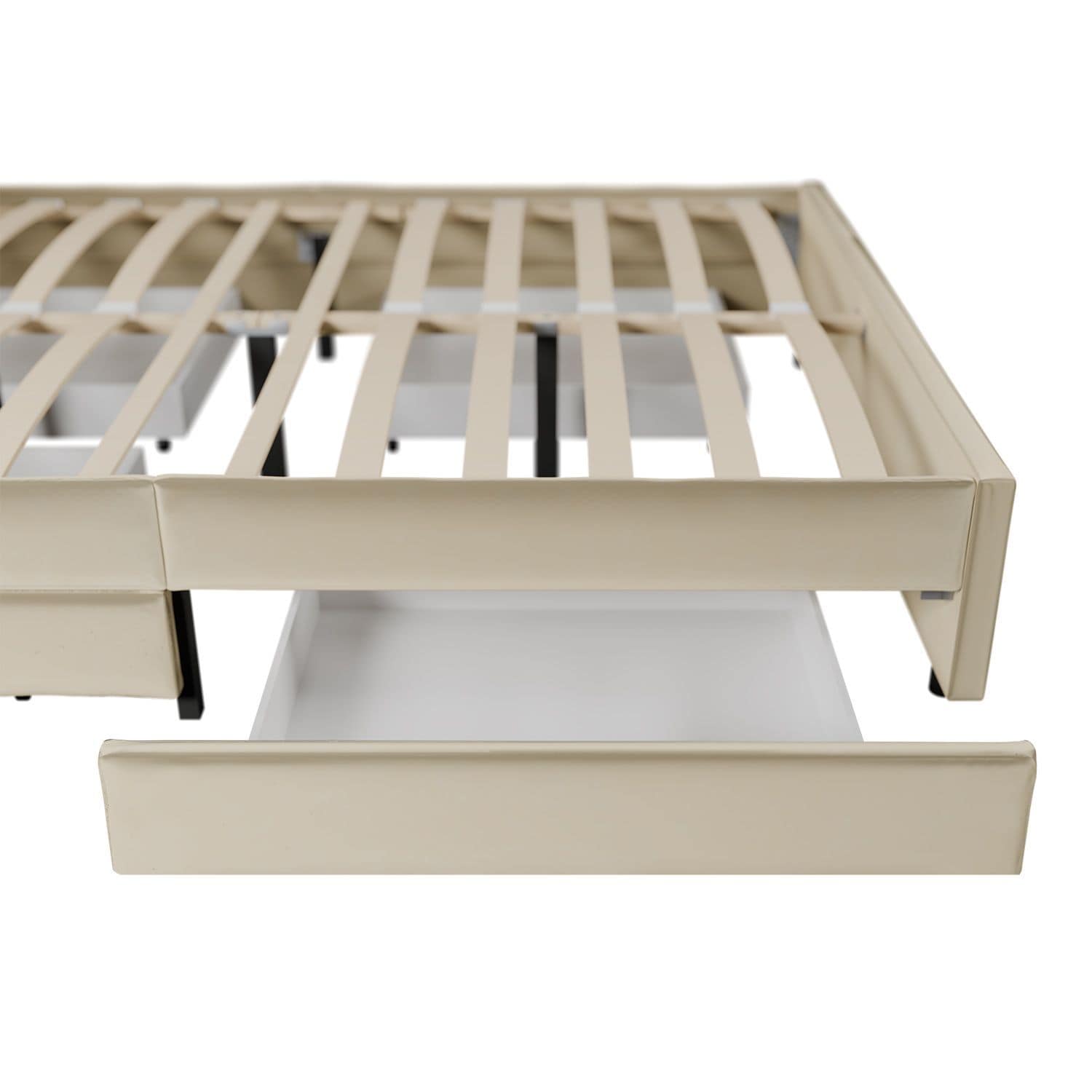 Juskys Samt Polsterbett Soria 140x200 cm mit Lattenrost, Kopfteil & Schubladen - modernes Bett Beige