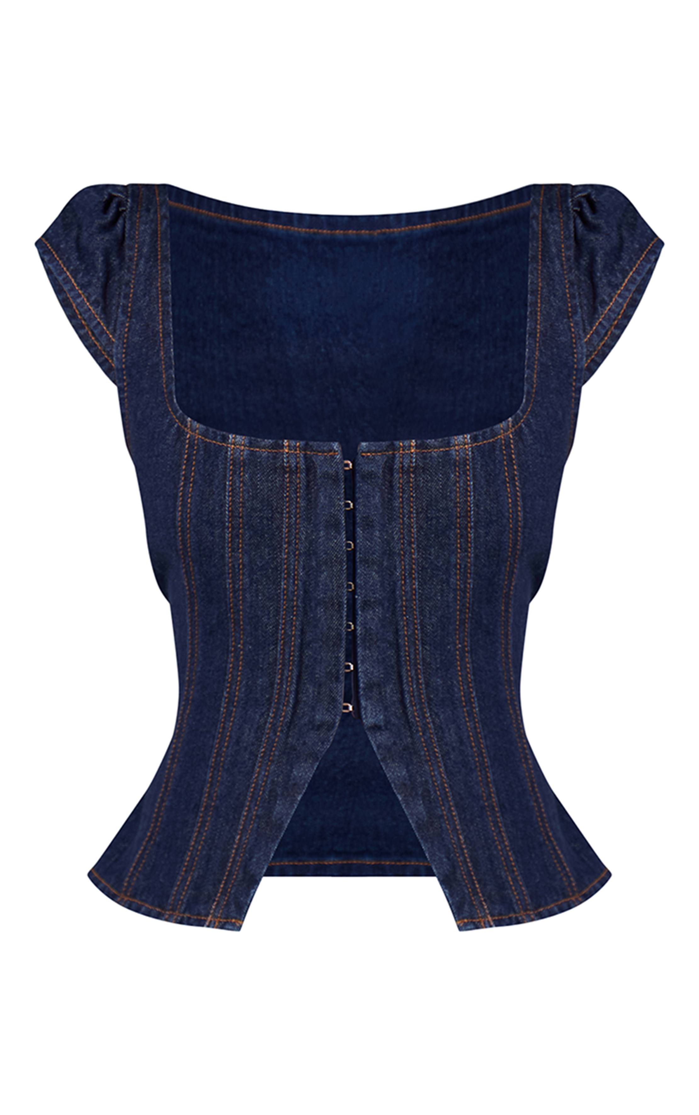 Bleu Indigo Haut En Denim Cintré À Bretelles Petite