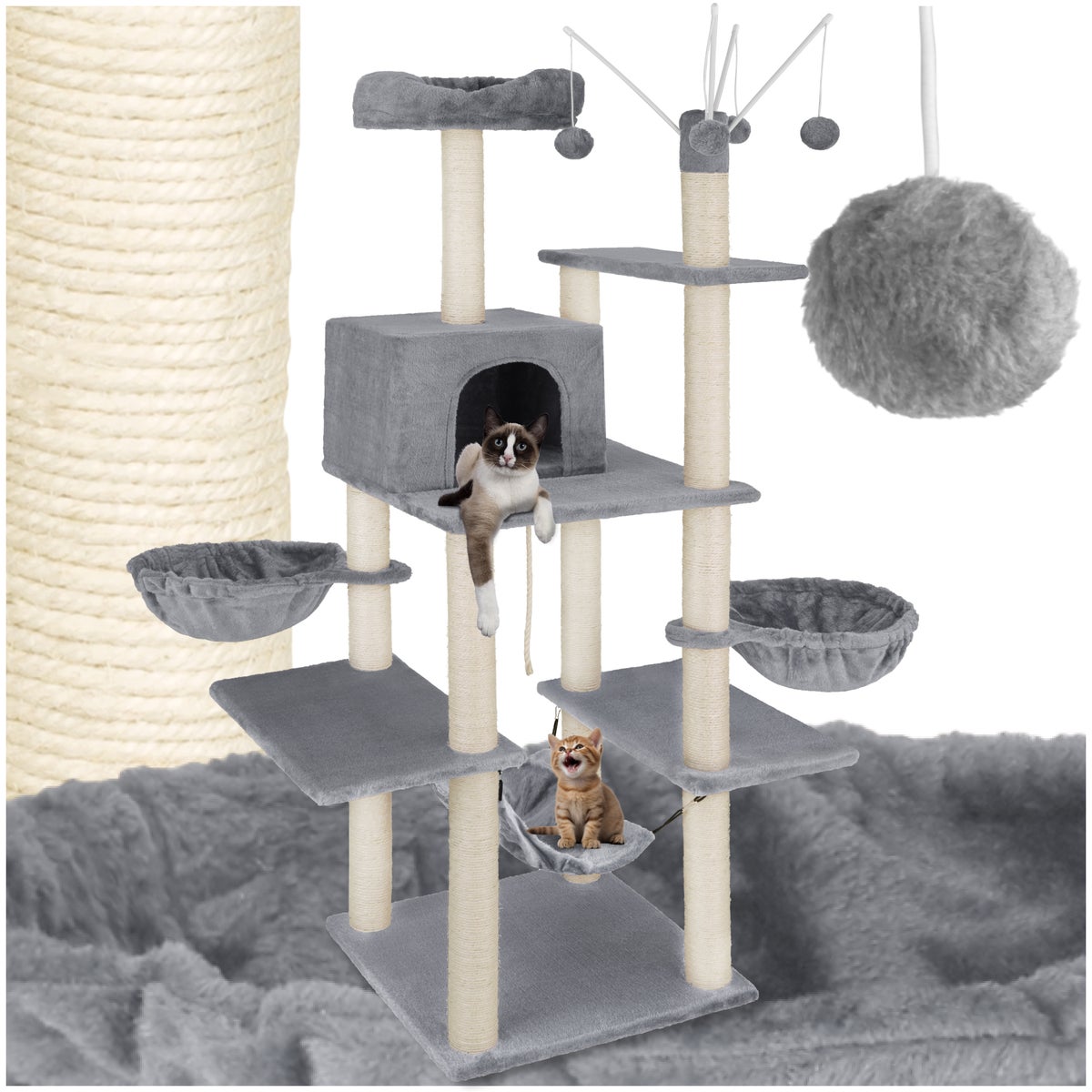 tectake kattenboom Lilou 165 cm inclusief 4 speelballen, koord en kantelbeveiliging