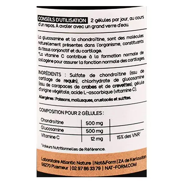 Nat & Form Glucosamina Condroitina + Vitamina C para articulações, 60 cápsulas