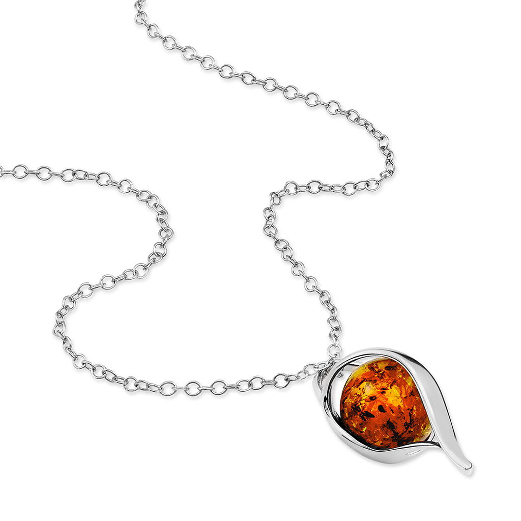 Collier Mukaddes Argent Blanc Ambre