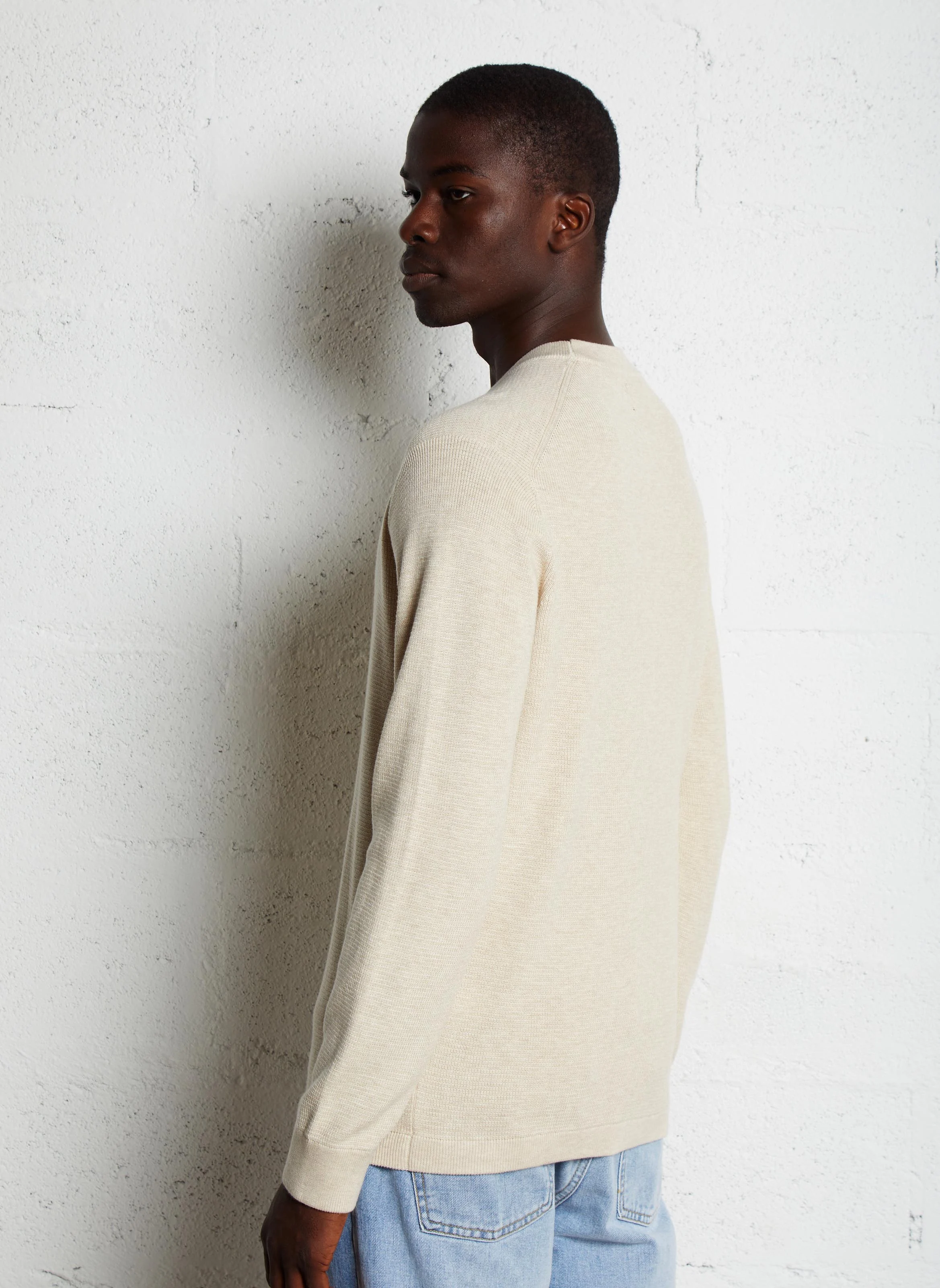 Pull col rond en coton et soie | Beige