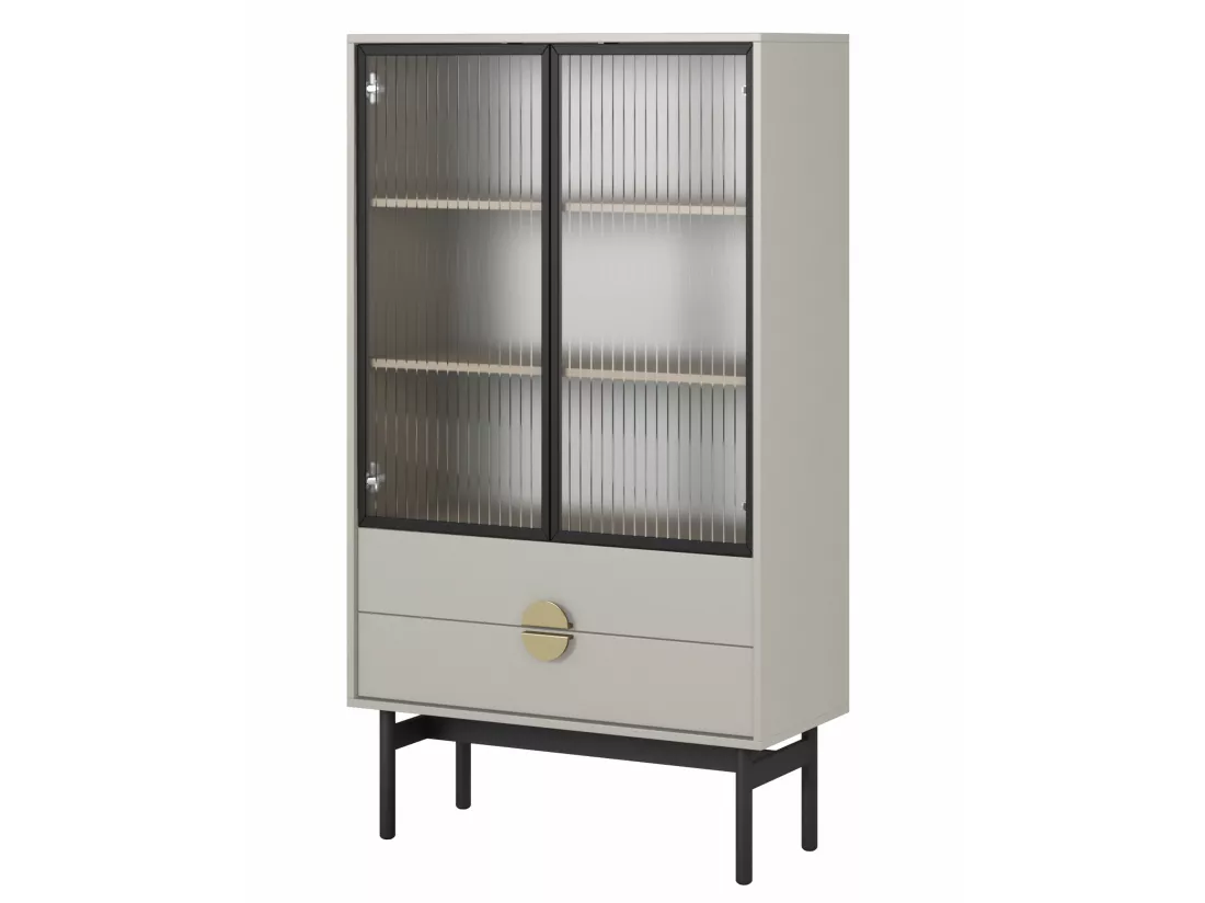 Vitrine basse - 85 cm - avec trois étagères et tiroirs - taupe (gris-beige) - STOON