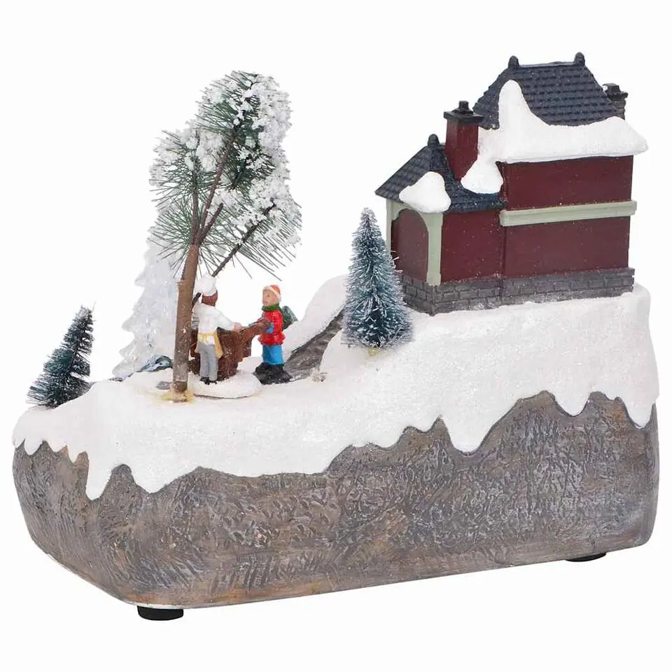 vidaXL - Miniatuur kerstdorp met treinstation - 23,5x16x18,5 cm - Hars