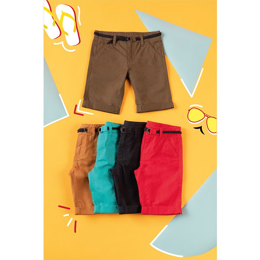 Bermuda en coton uni avec ceinture ajustable - Bleu marine