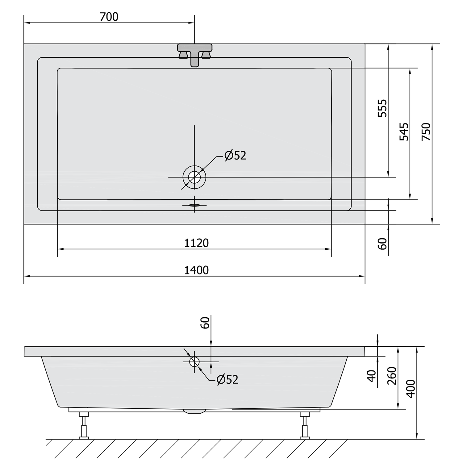 Polysan Deep rechthoekige douchebak 140x75x26cm wit