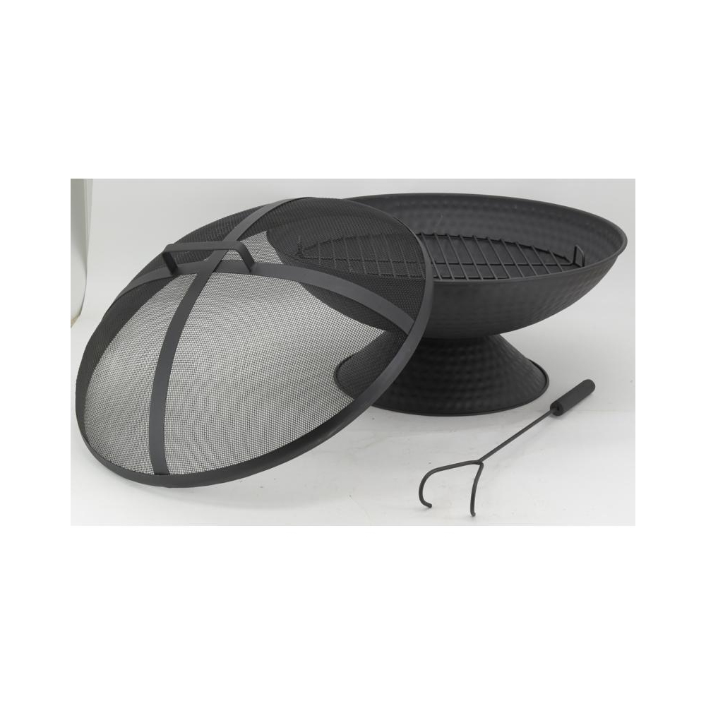 Brasero avec grille + couvercle en métal noir