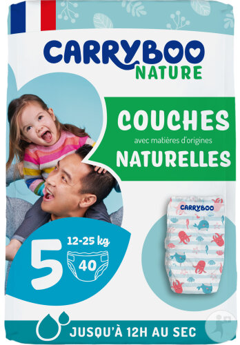 Carryboo Nature Couches Naturelles Aux Motifs Trop Chou T5 12-25kg 40 Pièces