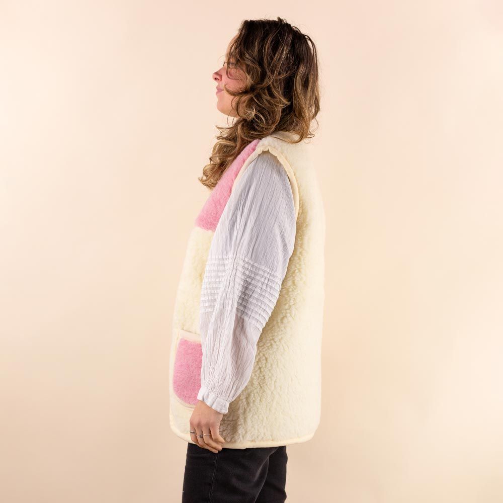 Moonrise dames wollen vest Juna beige - roze