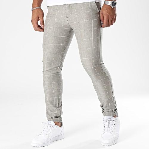 Pantalon A Carreaux Beige