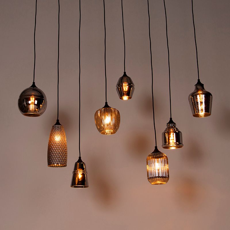 Art deco hanglamp zwart met smoke glas 8-lichts - Hanne
