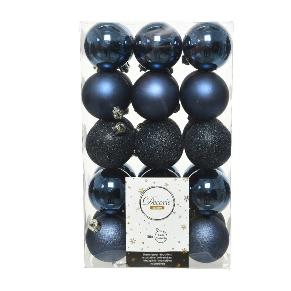 Decoris kerstballen - 30x st - donkerblauw - D6 cm