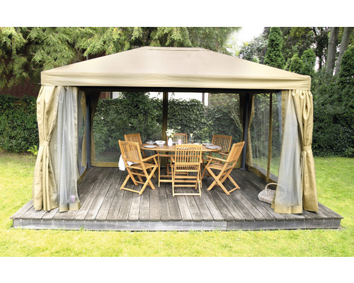 Garden Place Deluxe Paviljoen 3 x 4 x 2,7 m Polyester taupe incl. 4 zijpanelen en 4 horren