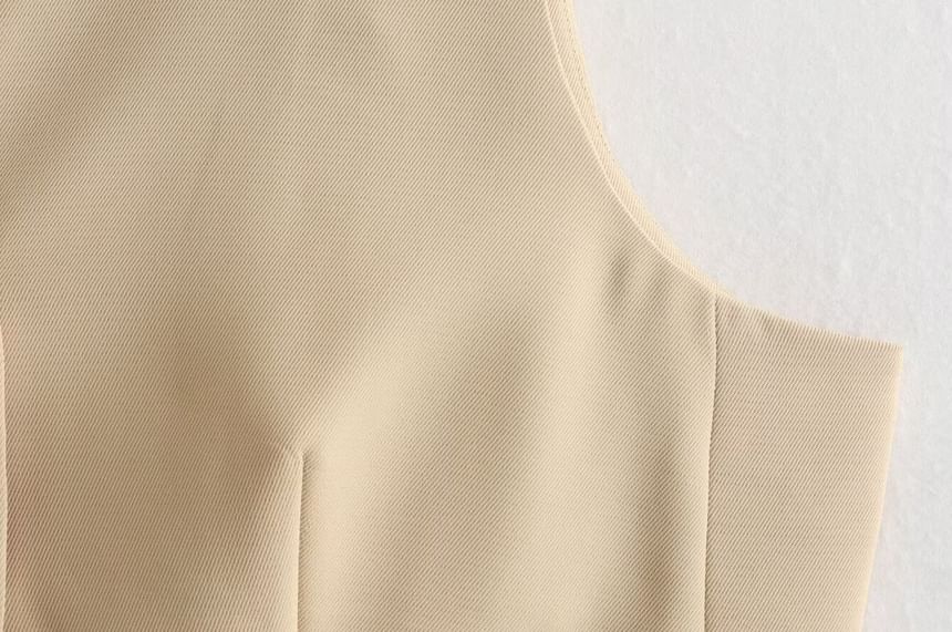 Sensarra - V-hals effen knoopvest / elastische tailleband midi A-lijn rok / set