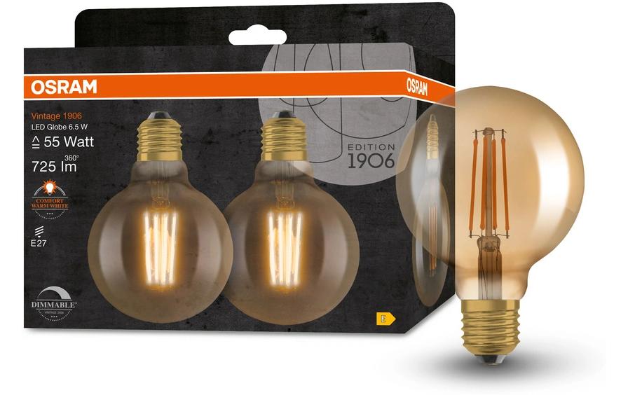 Lampe Vintage 1906 Globe, 6.5W, E27, Warmweiss, 2 StückDimmbare LED-Lampen, Vintage-Edition