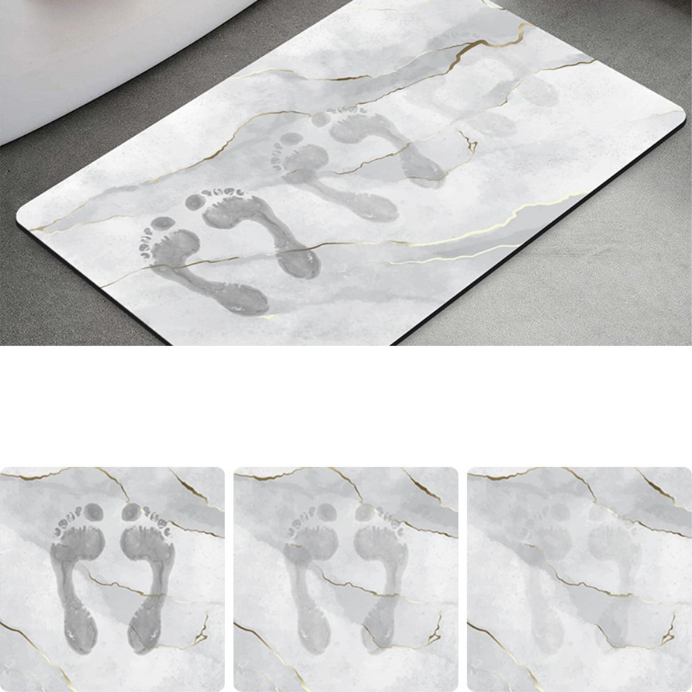 (50x80cm) Marble Badteppich Anti-Rutsch Badematte Wasserabsorptions Boden Teppich - Weiss / Grau