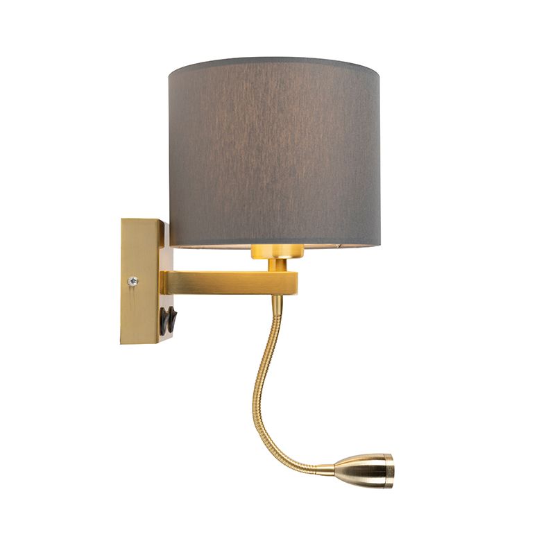 Art deco wandlamp goud met USB en grijze kap - Brescia