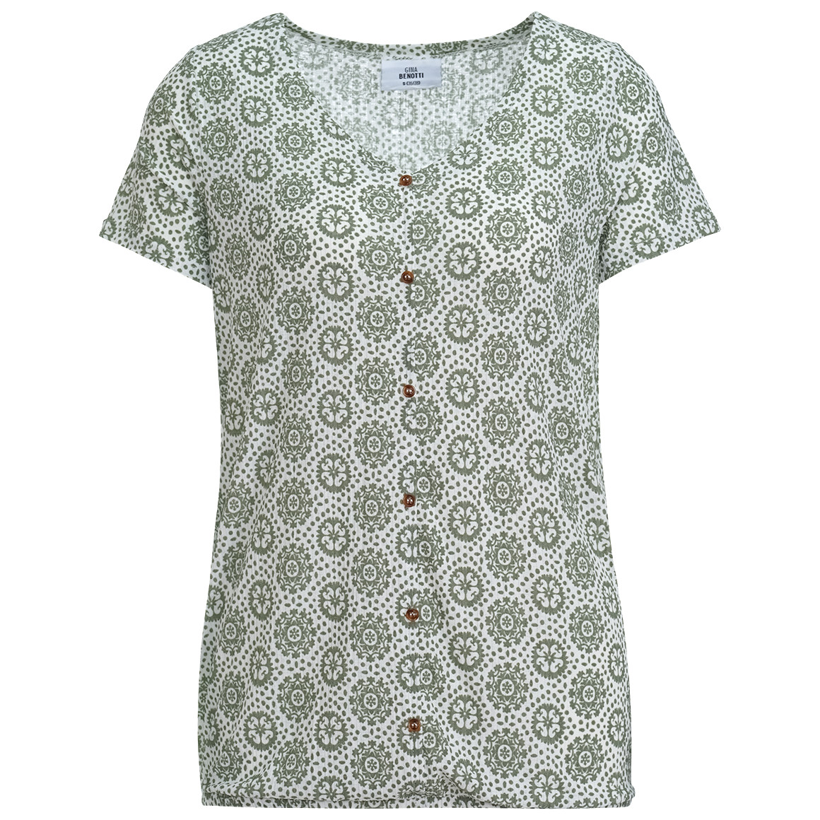 Damen T-Shirt mit floralem Muster weiss / dunkelgrün