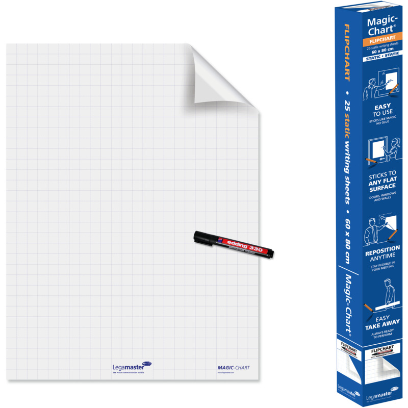 Legamaster Magic-Chart Flipchartfolie, statisch haftend, kariert, 60 x 80 cm