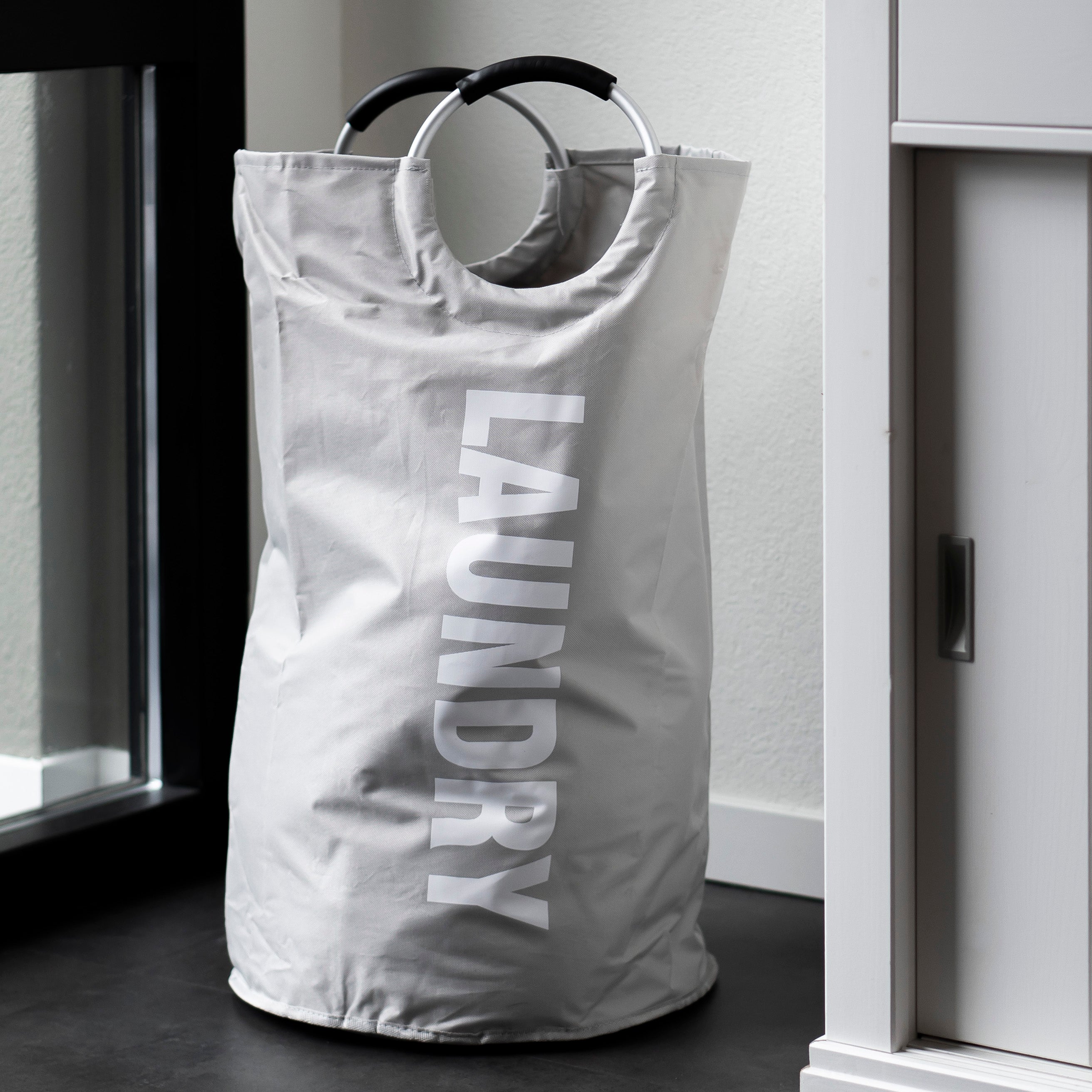 QUVIO Wasmand met handvaten - LAUNDRY - Lichtgrijs