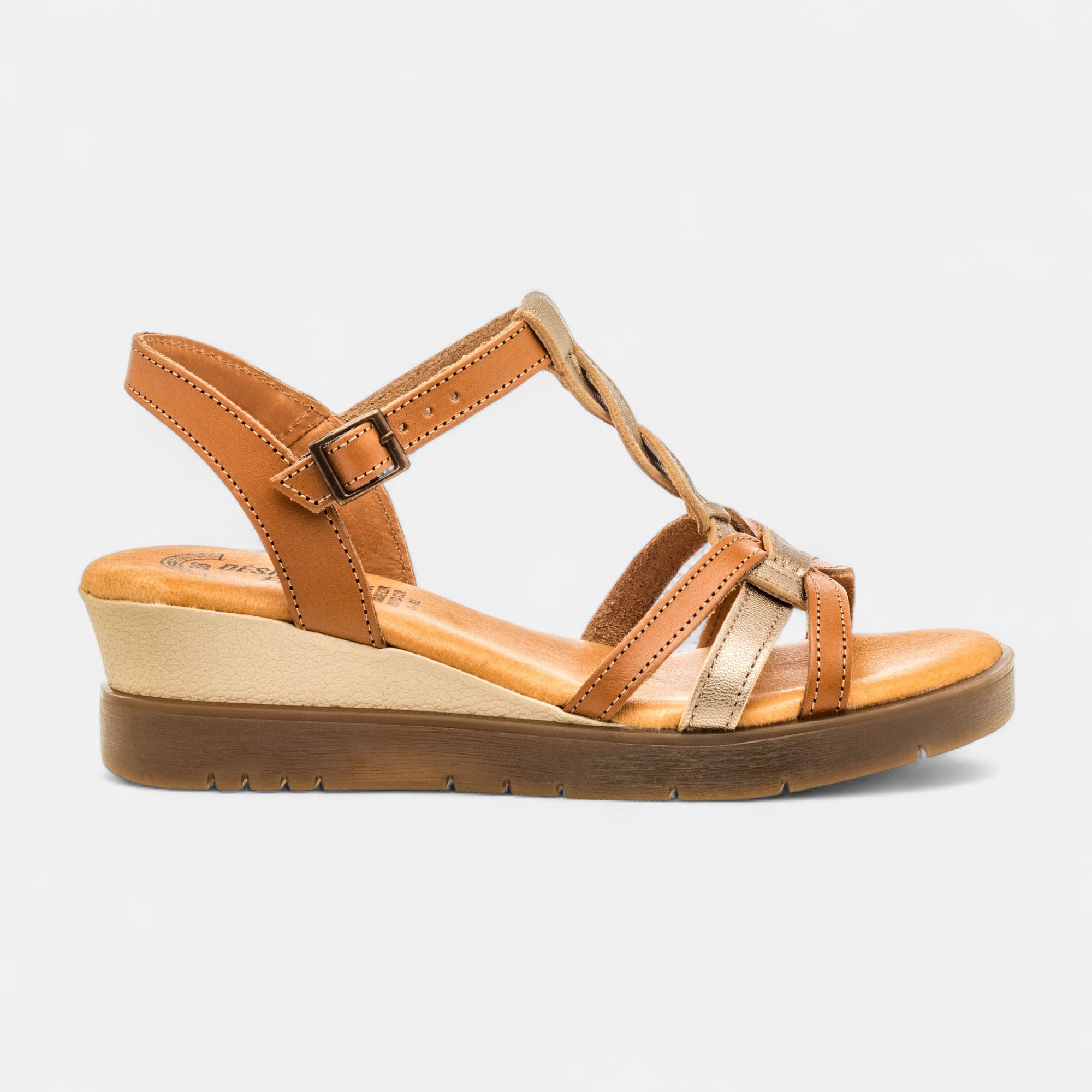 Sandales à talon compensé Femme en cuir camel