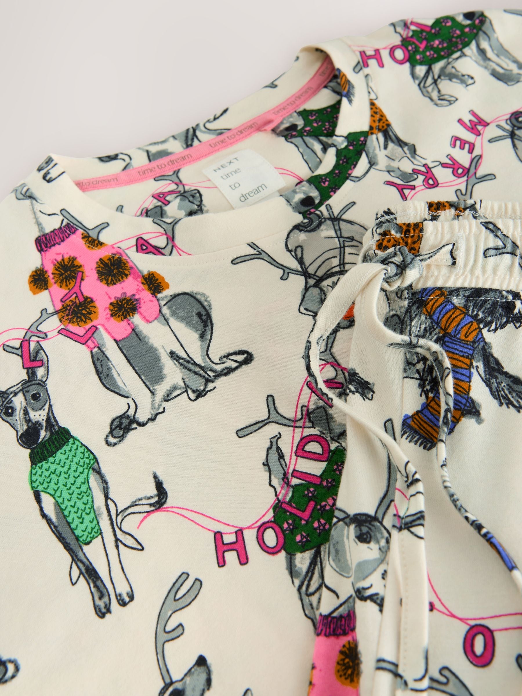 Crème Kerstmis Hond - Pyjama met lange mouwen