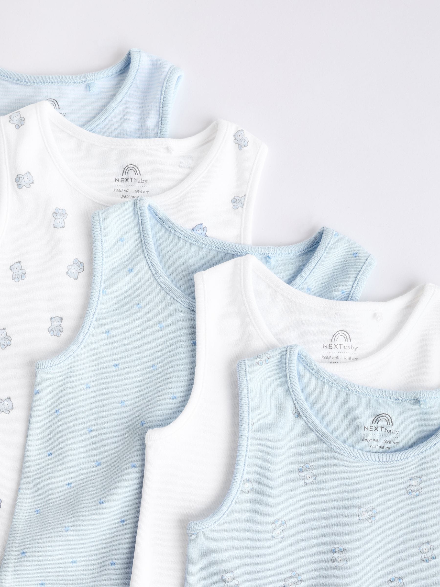 Blauw met beerprint - 5 babyhemdjes