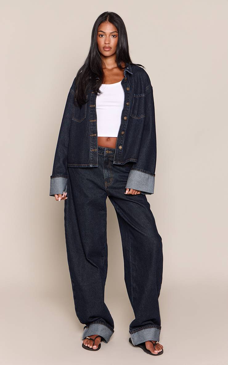Raw Indigo Jean Barrel Tall À Revers Large