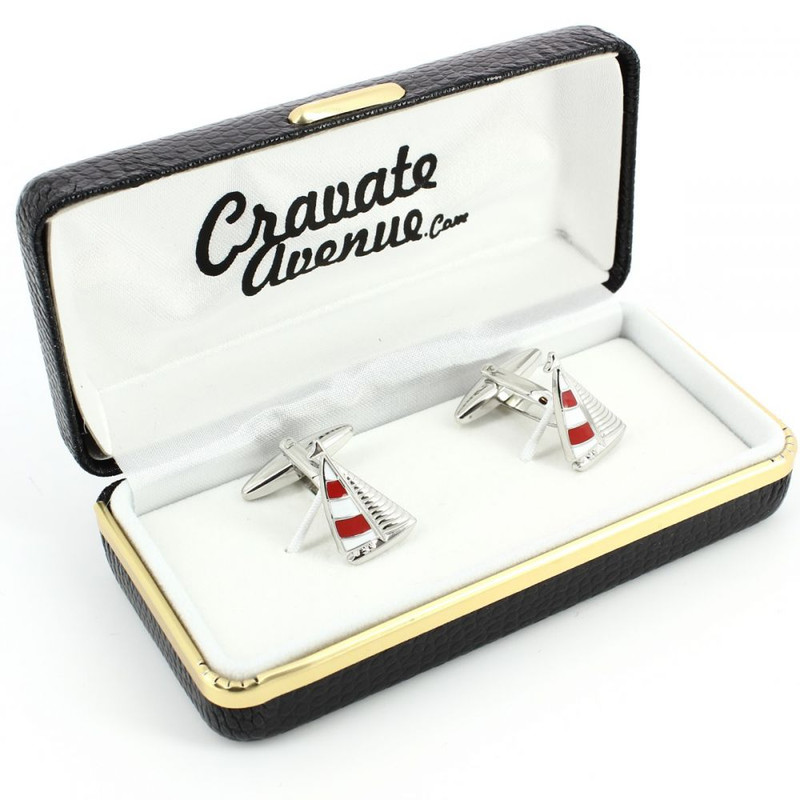 Boutons de manchette, voilier rouge
