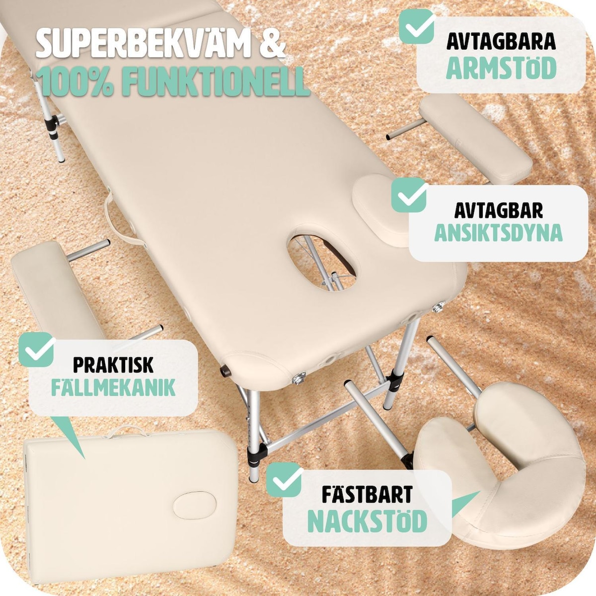 Massasjebenk i aluminium med 2 soner - beige