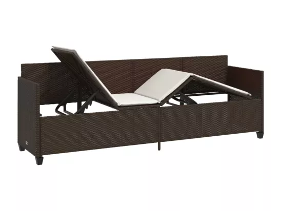 Chaise longue avec coussins marron résine tressée