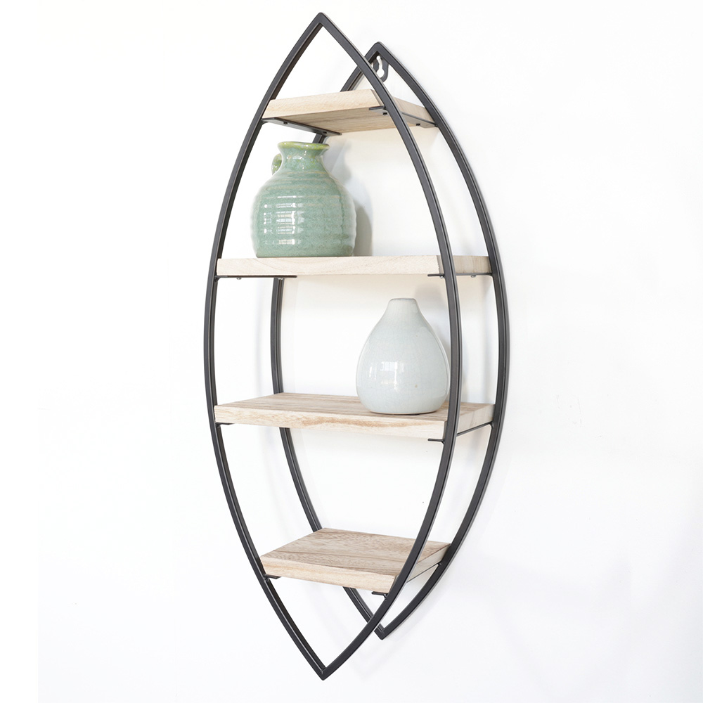 Etagère murale ovale avec 4 étagères en bois - 26x60 cm