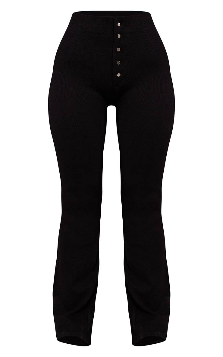 Noir Legging Évasé Côtelé Ajusté À Détails Boutons Petite