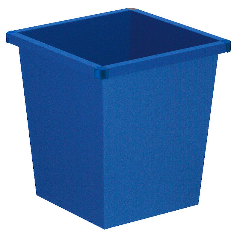 PROREGAL Vierkante metalen afvalbak met kunststof hoekbeschermers, 27 liter, afmetingen (H x B x D): 36,1 x 34,2 x 34,3 cm, blauw