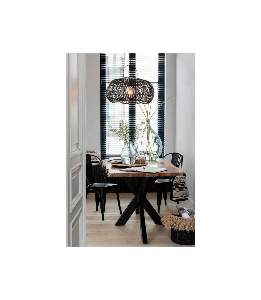 Paris Prix - Abat-jour Déco rotin 57cm Noir