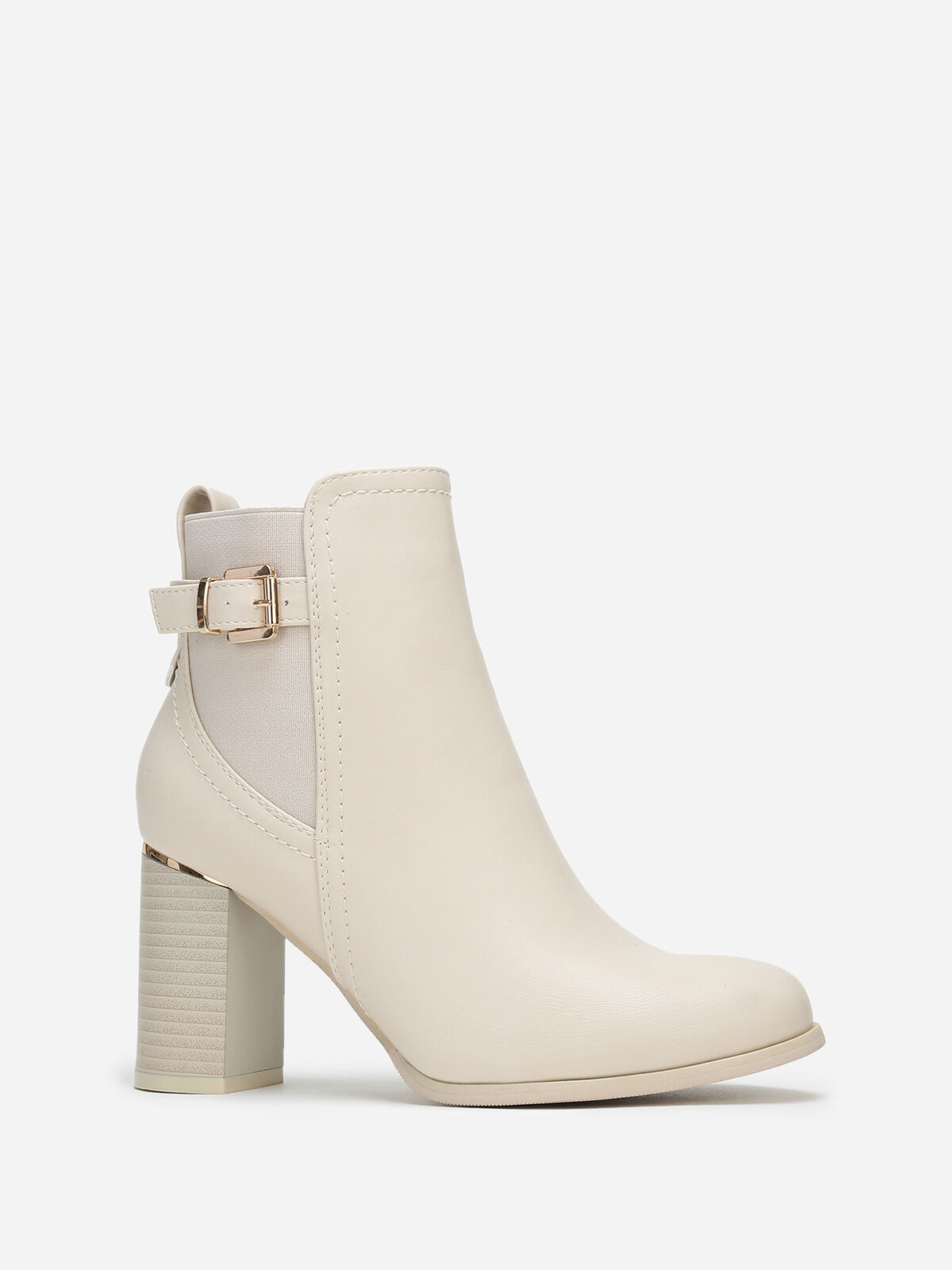 Bottines style chelsea à boucle et détail dorés- Beige
